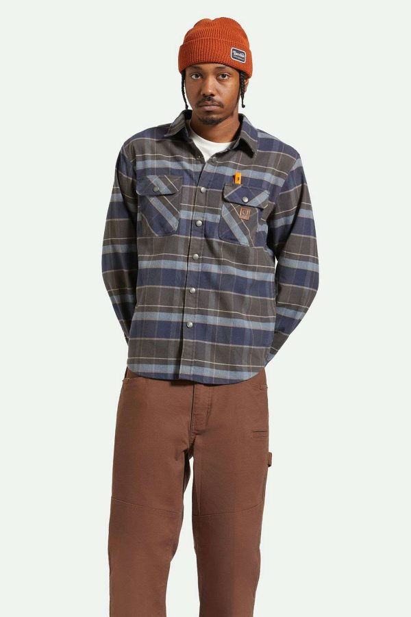 Builders Bowery Stretch Water Resistant L S Flannel - Washed Navy Black Coronet Blue Hot on Sale - Image 2