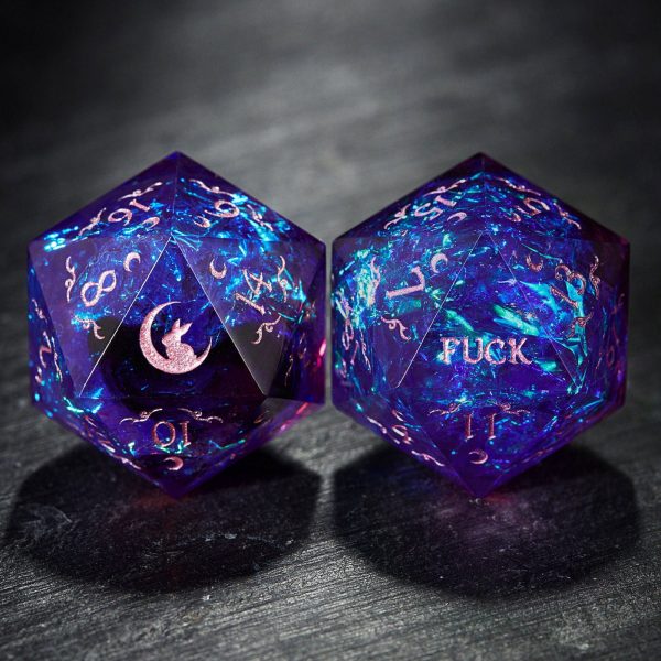 Purple Glitter Galaxy Antler Moon Motif All Bunny Resin DnD D&D Dice Set Online now - Image 3