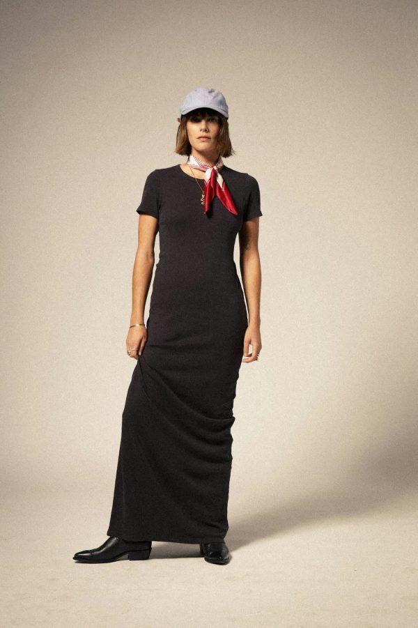 Carefree Organic Garment Dyed Slim Dress - Black Online