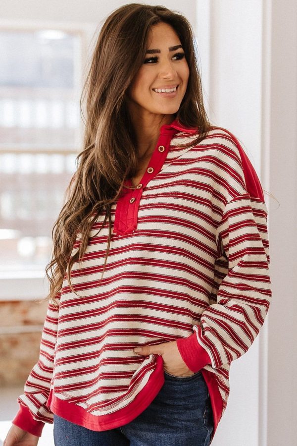 Calen Striped Collared V-Neck Top | DROPSHIP Online Sale - Image 3