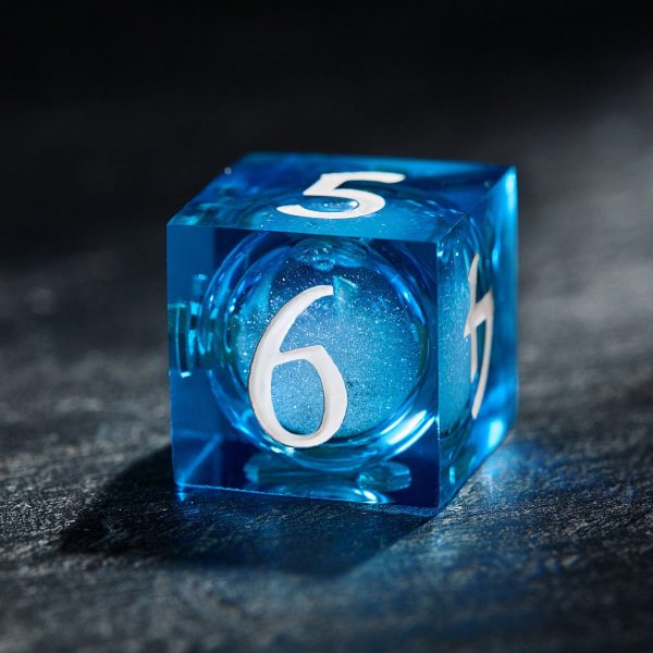 Aquamarine Liquid Core Resin Raging Sharks Amidst the Tempestuous Ocean DnD D&D Dice Set Hot on Sale - Image 5
