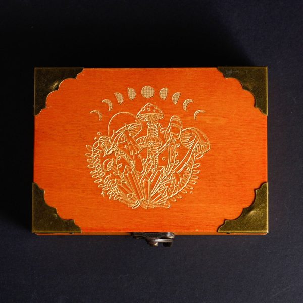 Retro Wood Mushroom and Moon Phase Motif DnD D&D Dice Box Sale