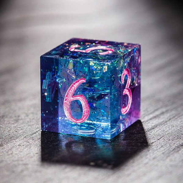Purple Blue Glitter Resin F Word DnD D&D Dice Set For Sale - Image 3