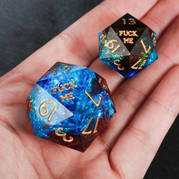 Blue Galaxy Resin F Word DnD D&D Dice Chonk D20 Supply - Image 4
