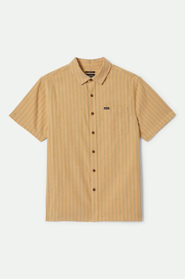 CRU Oxford Stripe S S Shirt - Curry Ivy Green Stripe Supply