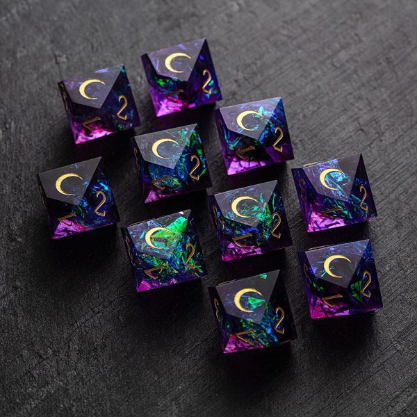 Purple Glitter Galaxy Vampire Resin Dice D10 Hot on Sale