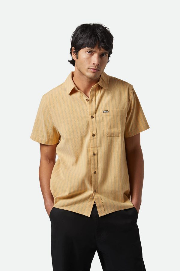 CRU Oxford Stripe S S Shirt - Curry Ivy Green Stripe Supply - Image 2