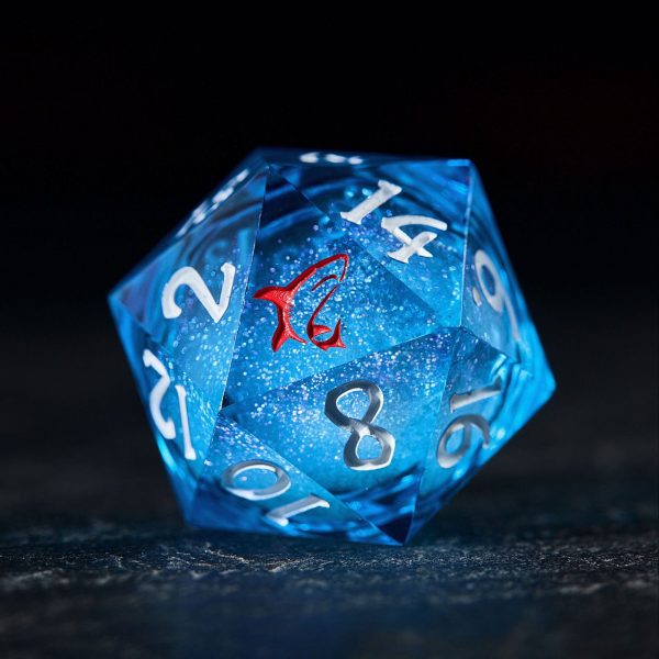 Aquamarine Liquid Core Resin Raging Sharks Amidst the Tempestuous Ocean DnD D&D Dice Set Hot on Sale