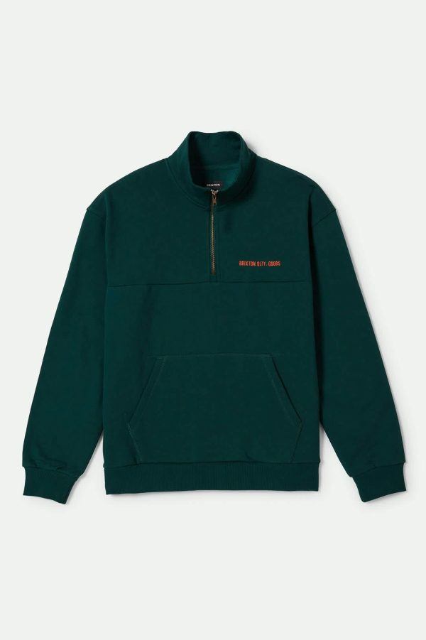 Embroidered Heavyweight Oversized Half Zip - Deep Emerald Sale