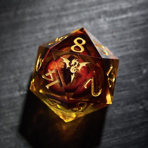 Floating Fire Pupil Dragon s Eye Liquid Core Resin Flying Dragon DnD D&D Dice Set Online now
