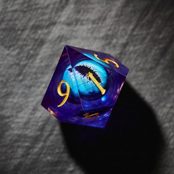 Floating Ice Pupil Dragon Eye Liquid Core Resin Moon DnD D&D Dice Set Supply - Image 4