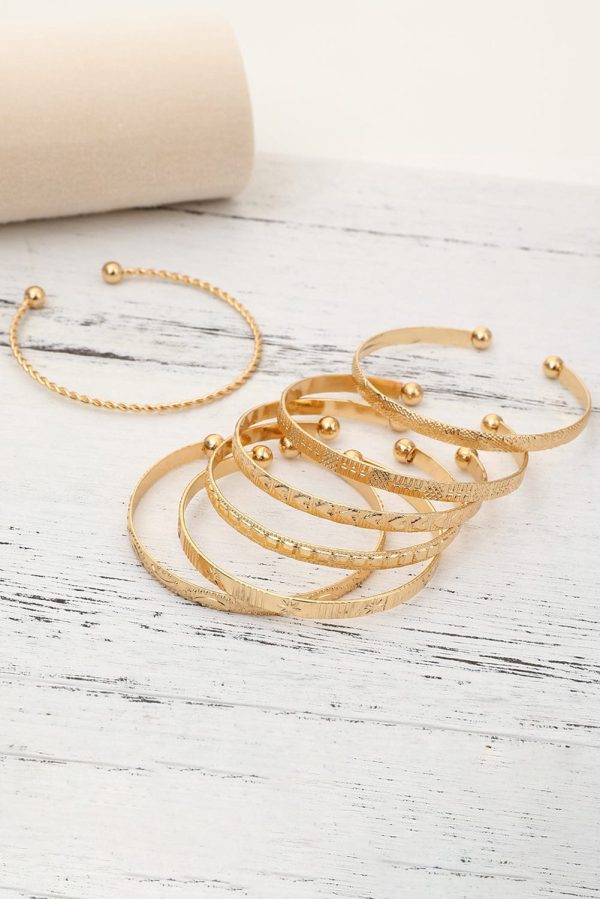 Gold 7 pcs Textured Bracelet Set Cheap - Image 4