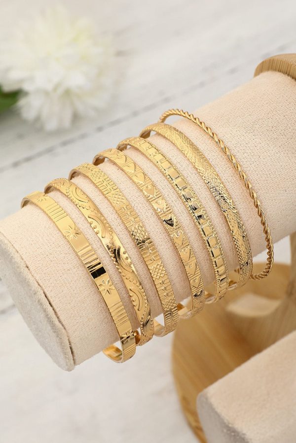 Gold 7 pcs Textured Bracelet Set Cheap - Image 3