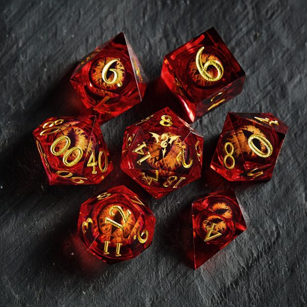 Floating Red Pupil Dragon s Eye Liquid Core Resin Flying Dragon DnD D&D Dice Set Fashion - Image 2