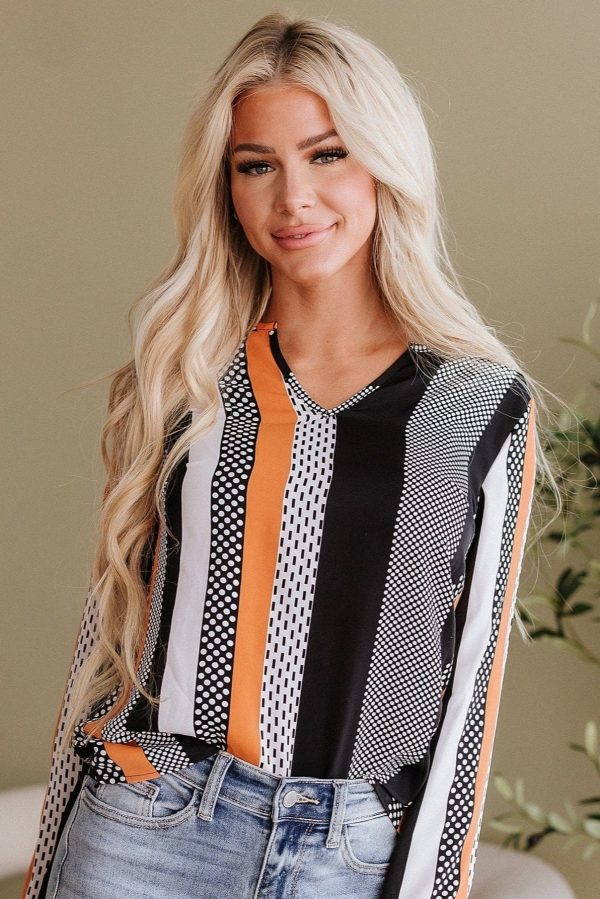 Shallen Polka Dot Notched Neck Blouse Hot on Sale