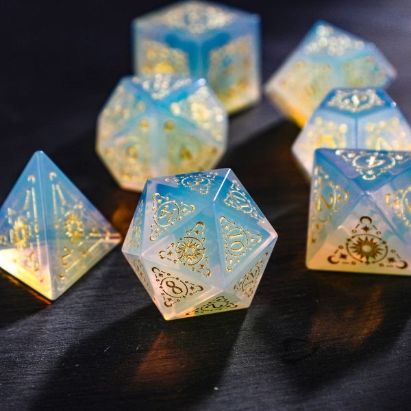 Opalite Gemstone Astrology Motif DnD D&D Dice Set For Discount - Image 2