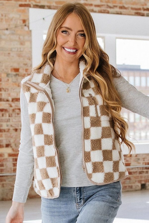 Meg Checkered Sherpa Collared Vest on Sale - Image 2