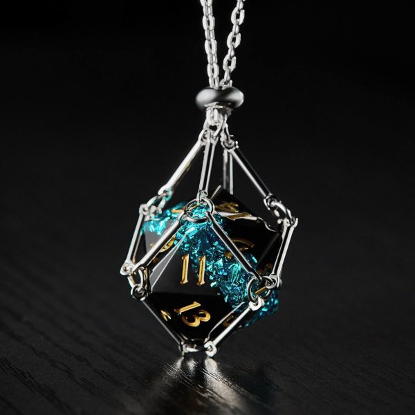 Blue Tinsel Resin F Word DnD D&D Dice D20 Necklace Hot on Sale