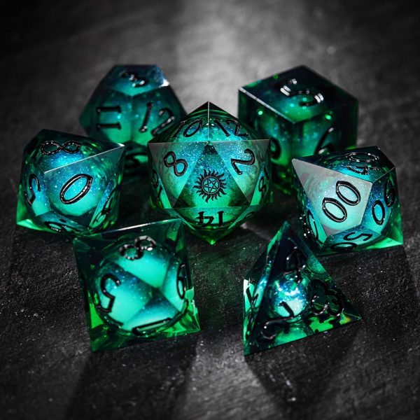Green Liquid Core Resin Galaxy Dice Supernatural Anti-possession DnD D&D Dice Set Supply - Image 2