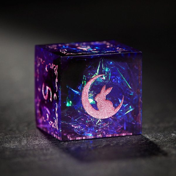 Purple Glitter Galaxy Antler Moon Motif All Bunny Resin DnD D&D Dice Set Online now - Image 4