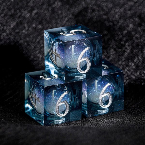 Dark Blue Liquid Core Resin Galaxy Dice F Word DnD D&D Dice Set Online now - Image 5