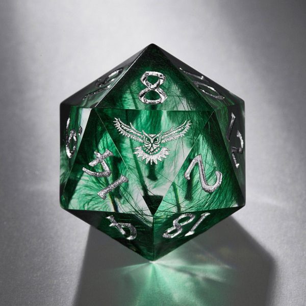 Green Feather Resin Owl DnD D&D Dice Set Cheap