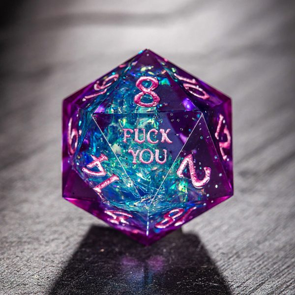 Purple Blue Glitter Resin F Word DnD D&D Dice Set For Sale - Image 2