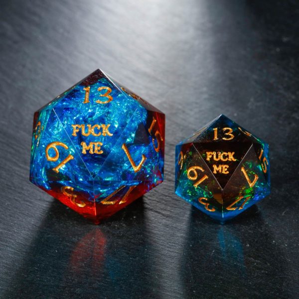 Blue Galaxy Resin F Word DnD D&D Dice Chonk D20 Supply
