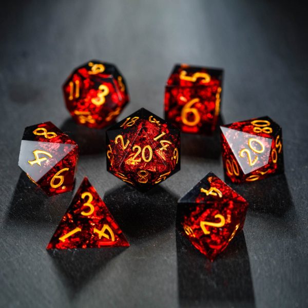 Black Red Resin DnD D&D Dice Set on Sale