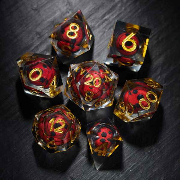 Floating Red Sharingan Eye Liquid Core Resin DnD D&D Dice Set Cheap