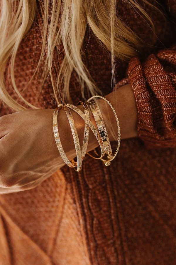 Gold 7 pcs Textured Bracelet Set Cheap