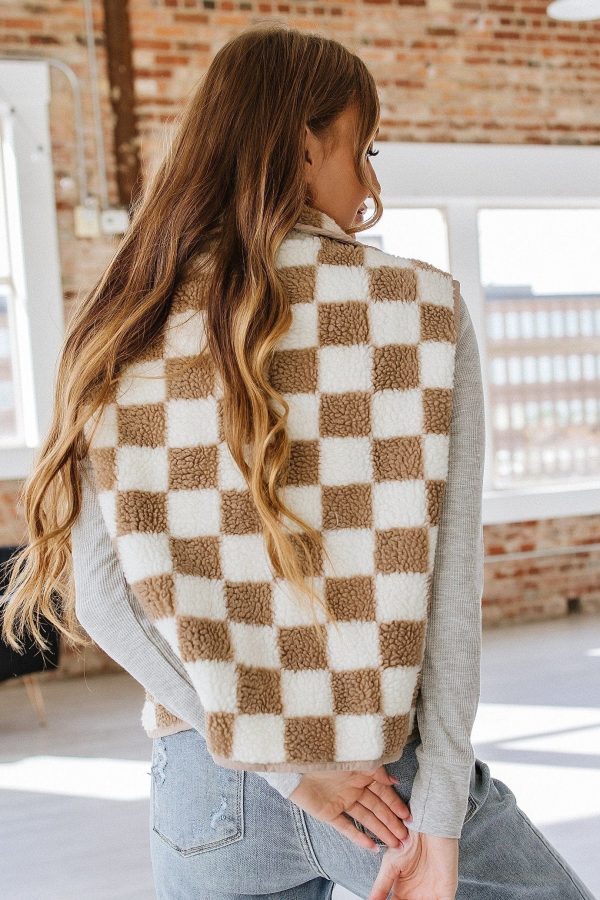 Meg Checkered Sherpa Collared Vest on Sale - Image 5