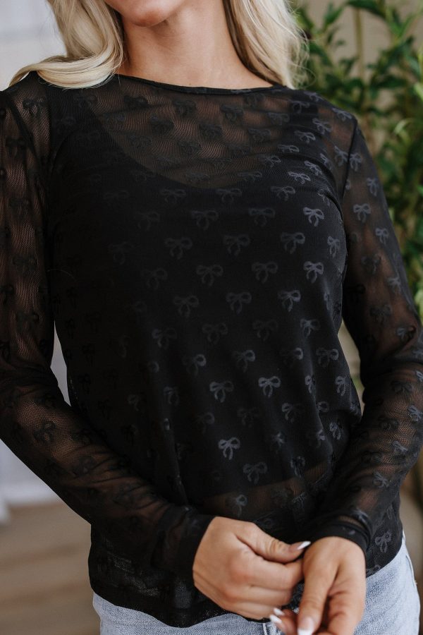 Kendal Bow Pattern Mesh Top Discount - Image 3