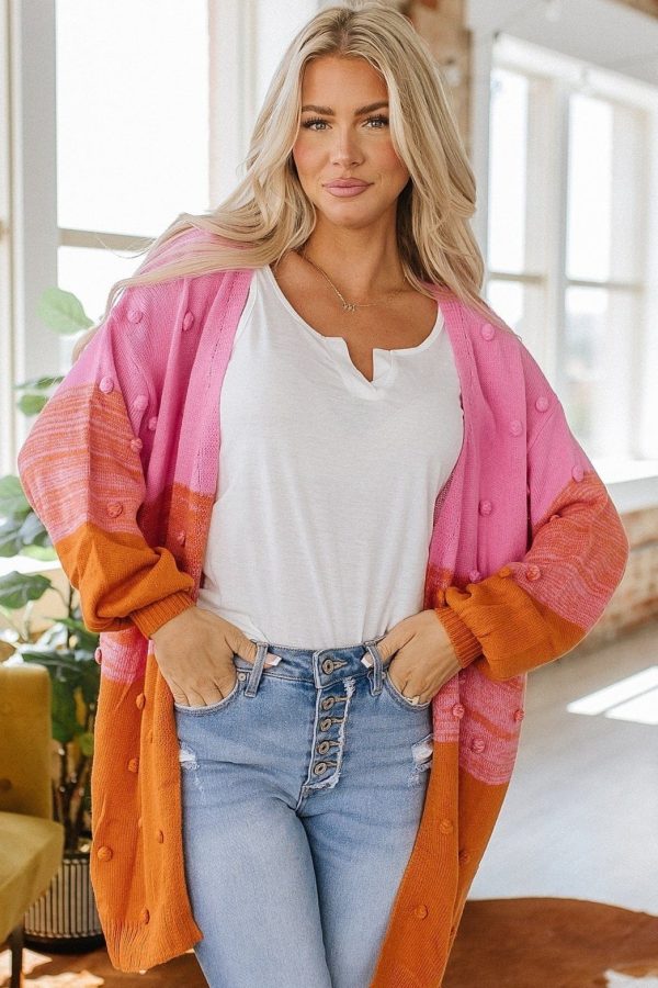 Angelica Pompom Color Block Cardigan | DROPSHIP Sale