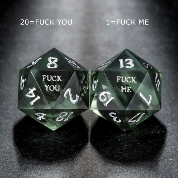 Smoky Dark Olive Resin F Word DnD D&D Dice Set Sale - Image 2