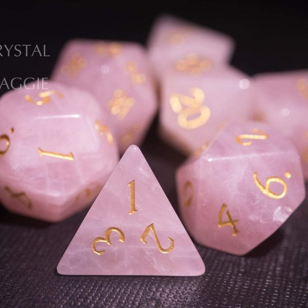 Rose Quartz Gemstone DnD D&D Dice Set Online Sale - Image 3