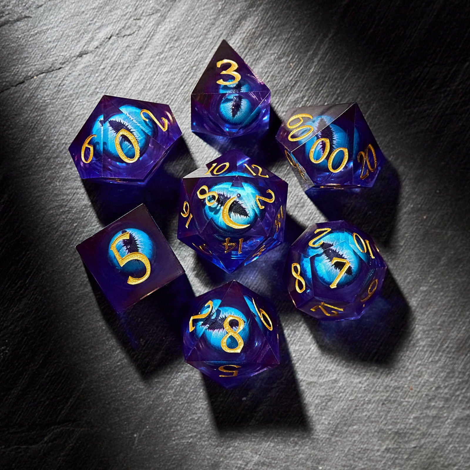 Floating Ice Pupil Dragon Eye Liquid Core Resin Moon DnD D&D Dice Set Supply