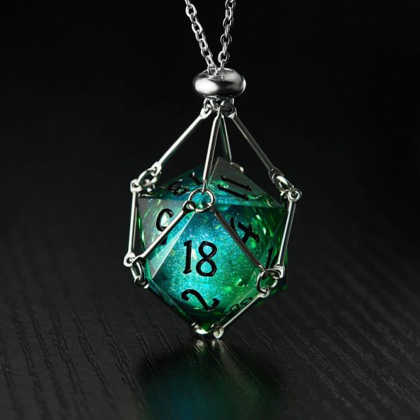 Green Liquid Core Resin Galaxy Dice F Word DnD D&D D20 Necklace Hot on Sale