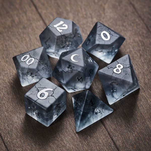 Transparent Dark Blue Lightning Glass Moon DnD D&D Dice Set Discount - Image 2