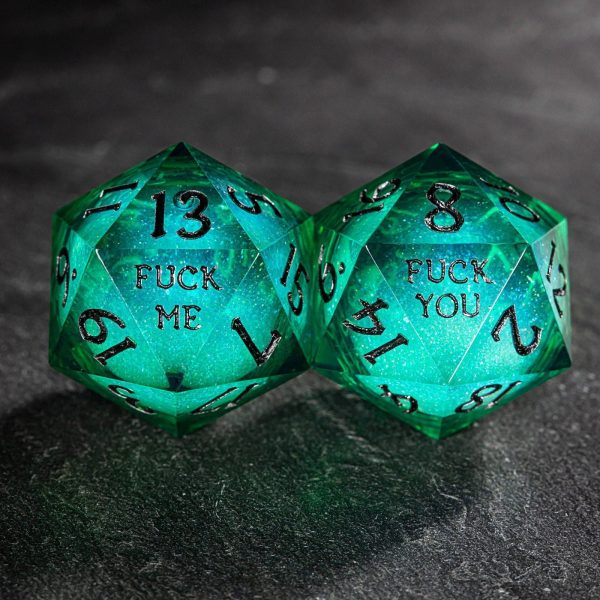 Green Liquid Core Resin Galaxy Dice F Word DnD D&D D20 Necklace Hot on Sale - Image 3