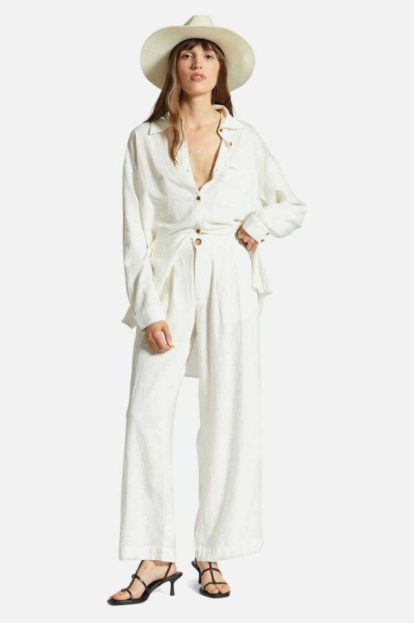 Vintage Linen Blend Wide Leg Pant - Off White Cheap