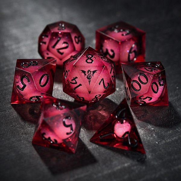 Dark Red Liquid Core Resin Flying Dragon DnD D&D Dice Set For Cheap - Image 2