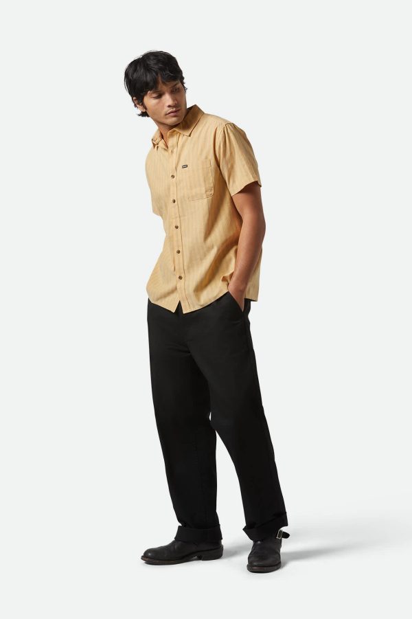 CRU Oxford Stripe S S Shirt - Curry Ivy Green Stripe Supply - Image 5