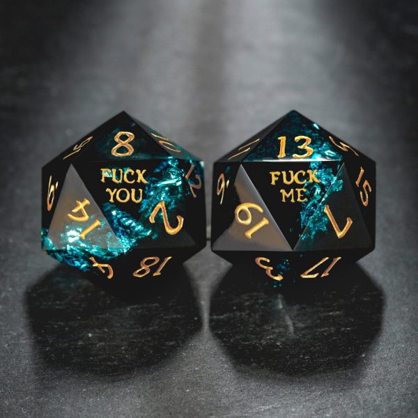 Blue Tinsel Resin F Word DnD D&D Dice D20 Necklace Hot on Sale - Image 3