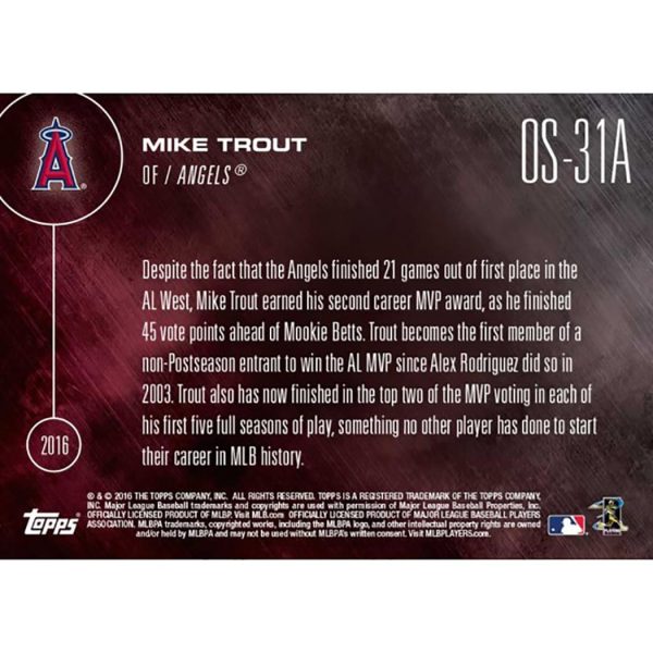 Topps Now 2016 AL MVP Award Winner Angels Mike Trout Card #OS-31 Hot on Sale - Image 2