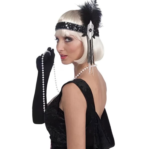 Deluxe Black And Silver Sequin Flapper Headband For Cheap